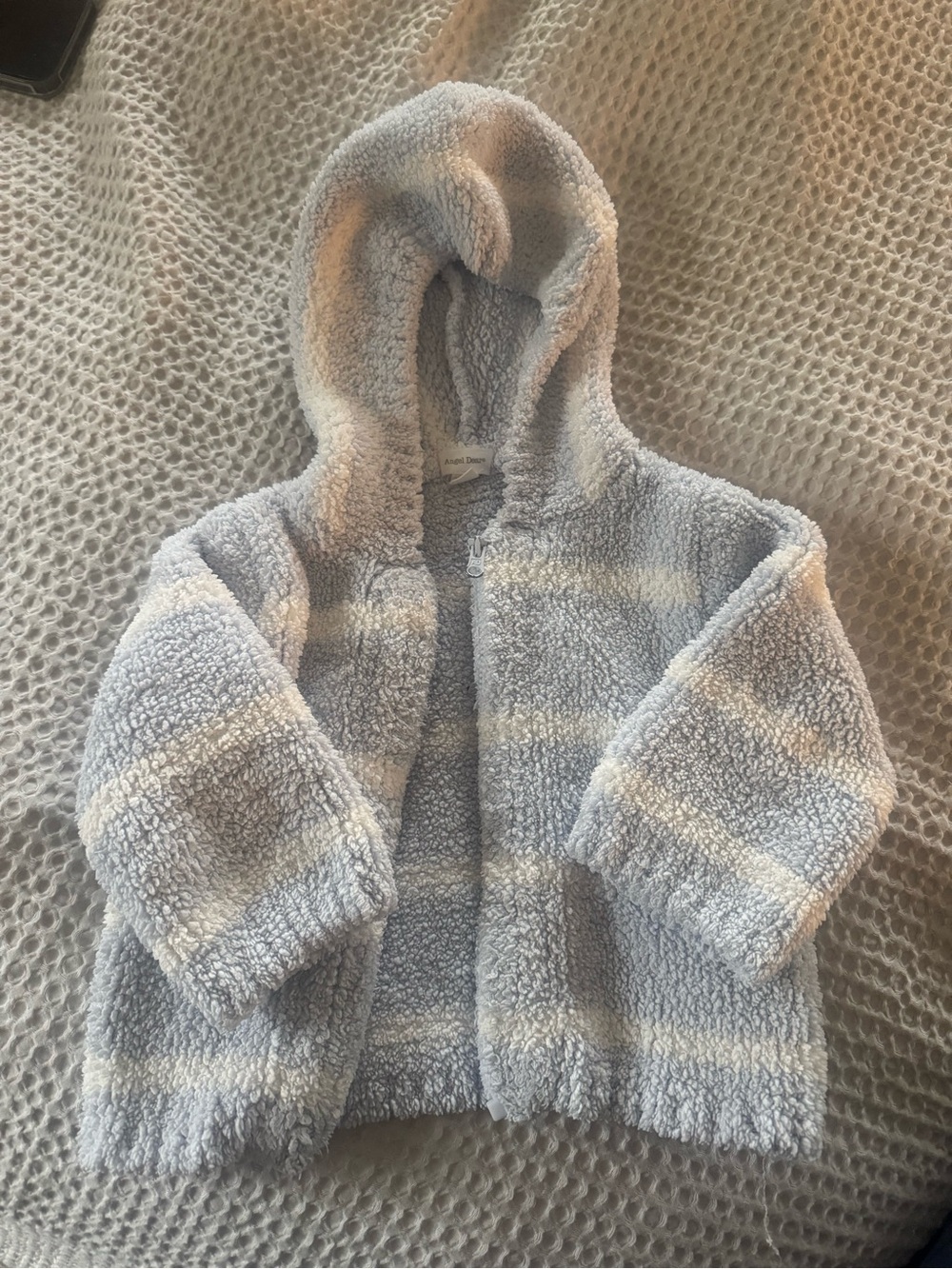 Cozy Hooded Sherpa Jacket in Light  Blue & Cream
